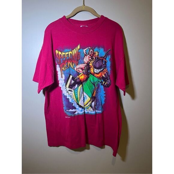 Vintage 1990s Single‎ Stitch  Speeding Shark Frenzy Jet Skis Beach Sick Graphic - Picture 1 of 4